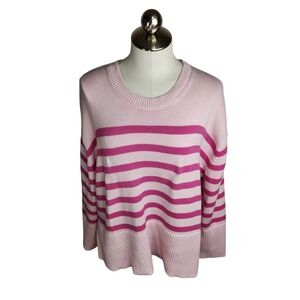 Gap 24/7 Split Hem‎ Striped Sweater Womens L Pink Light Pink Oversized Coastal